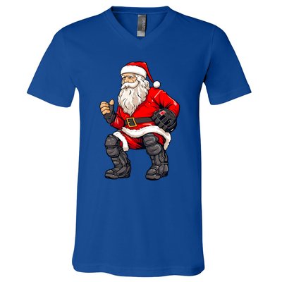 Christmas Santa Claus Dunking A Baseball Funny Xmas Cute Gift V-Neck T-Shirt