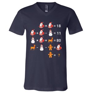 Christmas Santa Claus Fraction Cute Xmas Cookie Math Teacher V-Neck T-Shirt