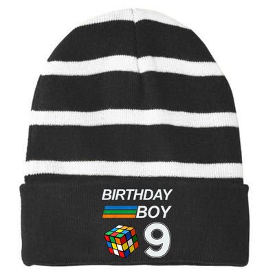 Competitive Speed Cubing 9 Years Old Birthday For Kids Striped Beanie with Solid Band