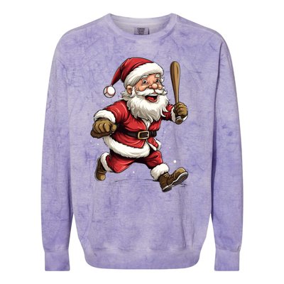 Christmas Santa Claus Playing Baseball Batter Xmas Gift Colorblast Crewneck Sweatshirt