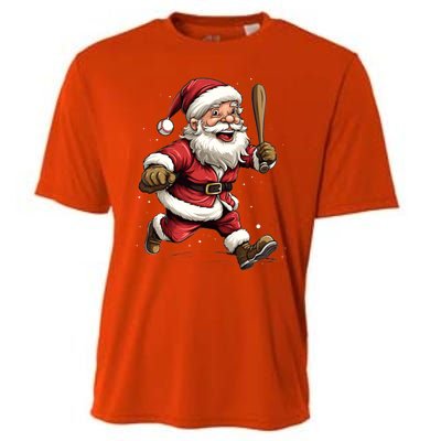 Christmas Santa Claus Playing Baseball Batter Xmas Gift Cooling Performance Crew T-Shirt