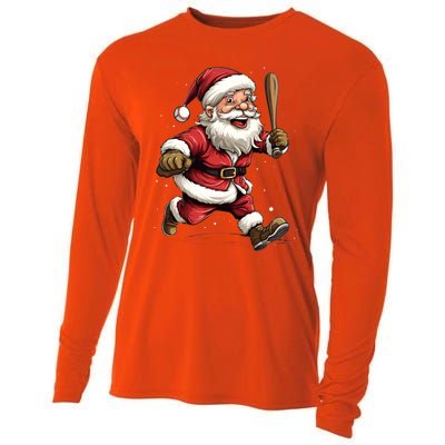 Christmas Santa Claus Playing Baseball Batter Xmas Gift Cooling Performance Long Sleeve Crew