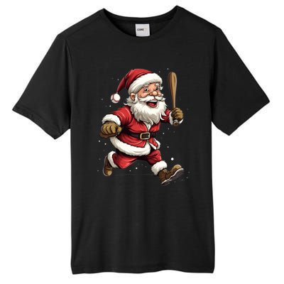 Christmas Santa Claus Playing Baseball Batter Xmas Gift Tall Fusion ChromaSoft Performance T-Shirt