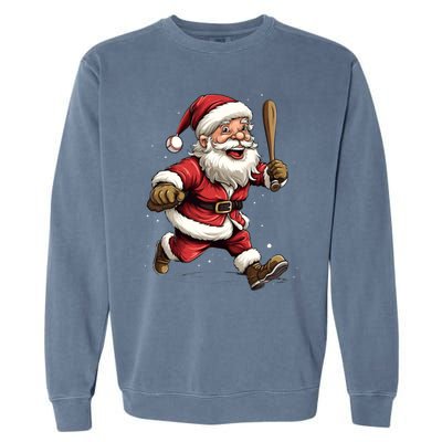 Christmas Santa Claus Playing Baseball Batter Xmas Gift Garment-Dyed Sweatshirt