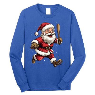 Christmas Santa Claus Playing Baseball Batter Xmas Gift Long Sleeve Shirt