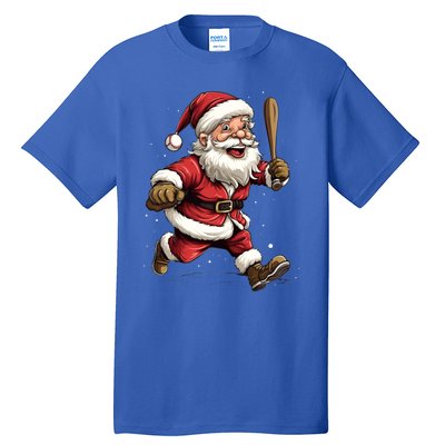 Christmas Santa Claus Playing Baseball Batter Xmas Gift Tall T-Shirt