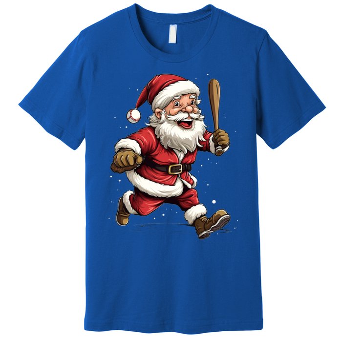 Christmas Santa Claus Playing Baseball Batter Xmas Gift Premium T-Shirt