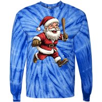 Christmas Santa Claus Playing Baseball Batter Xmas Gift Tie-Dye Long Sleeve Shirt