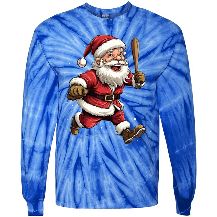 Christmas Santa Claus Playing Baseball Batter Xmas Gift Tie-Dye Long Sleeve Shirt