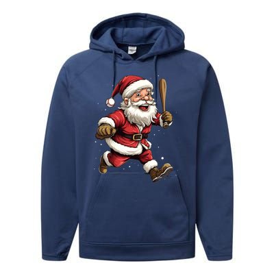 Christmas Santa Claus Playing Baseball Batter Xmas Gift Performance Fleece Hoodie