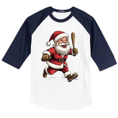 Christmas Santa Claus Playing Baseball Batter Xmas Gift Baseball Sleeve Shirt