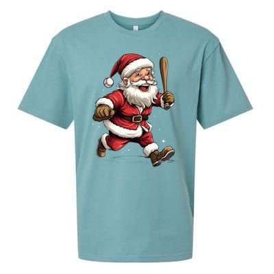 Christmas Santa Claus Playing Baseball Batter Xmas Gift Sueded Cloud Jersey T-Shirt