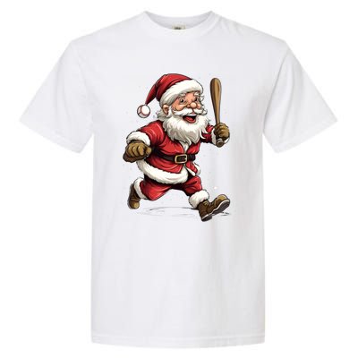 Christmas Santa Claus Playing Baseball Batter Xmas Gift Garment-Dyed Heavyweight T-Shirt