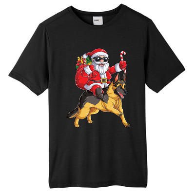 Christmas Santa Claus Riding Ger Shepherd Xmas Dog Meaningful Gift Tall Fusion ChromaSoft Performance T-Shirt