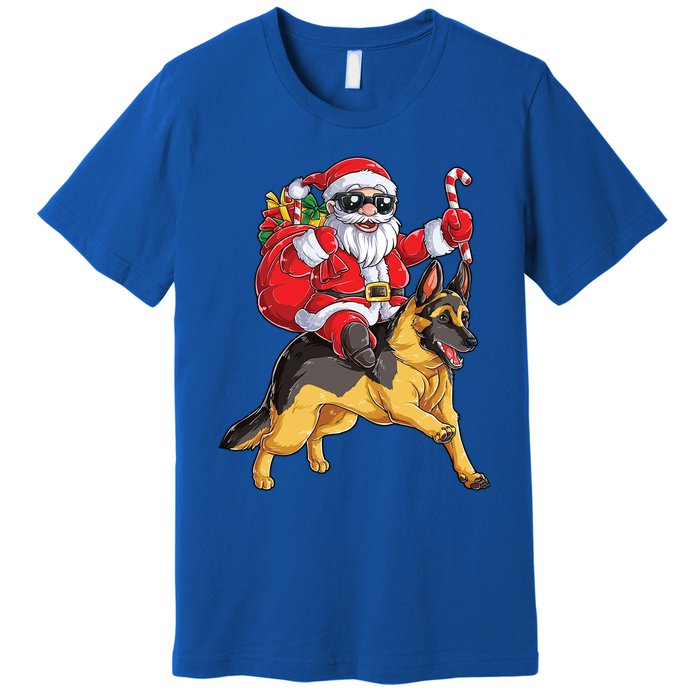 Christmas Santa Claus Riding Ger Shepherd Xmas Dog Meaningful Gift Premium T-Shirt