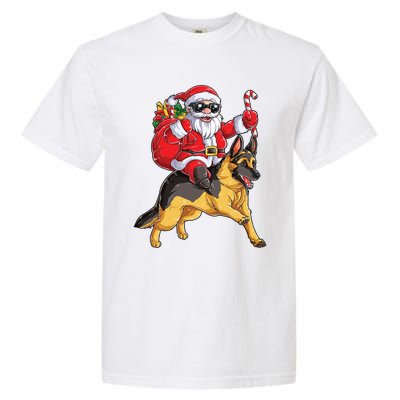 Christmas Santa Claus Riding Ger Shepherd Xmas Dog Meaningful Gift Garment-Dyed Heavyweight T-Shirt