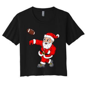 Christmas Santa Claus Football Quarterback Xmas Women's Crop Top Tee