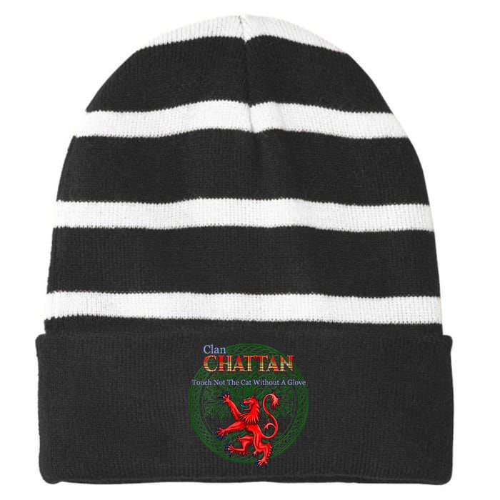 Chattan Scottish Clan Pride Family Motto Striped Beanie with Solid Band