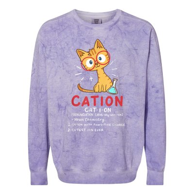 Cation Science Cat Funny Chemistry Chemist Science Teacher Colorblast Crewneck Sweatshirt