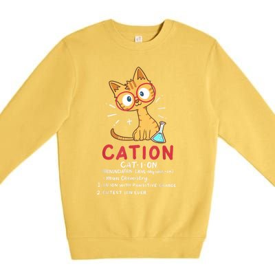 Cation Science Cat Funny Chemistry Chemist Science Teacher Premium Crewneck Sweatshirt