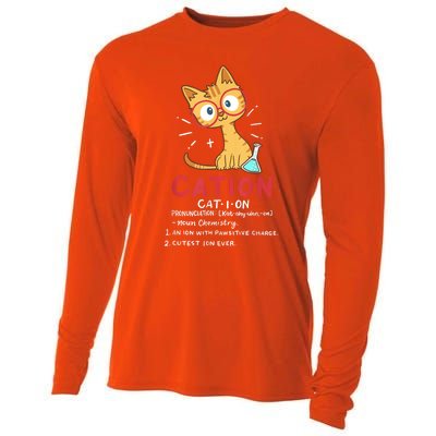 Cation Science Cat Funny Chemistry Chemist Science Teacher Cooling Performance Long Sleeve Crew