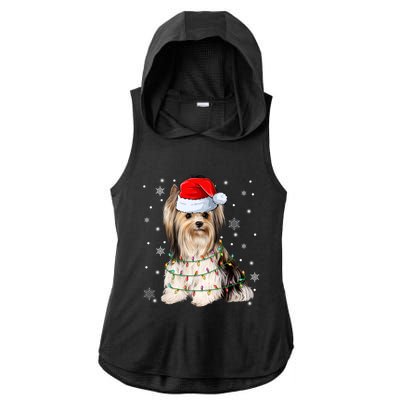 Cute Santa Claus Yorkie Dog Xmas Tree Lights Christmas Pjs Cute Gift Ladies PosiCharge Tri-Blend Wicking Draft Hoodie Tank