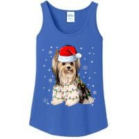 Cute Santa Claus Yorkie Dog Xmas Tree Lights Christmas Pjs Cute Gift Ladies Essential Tank