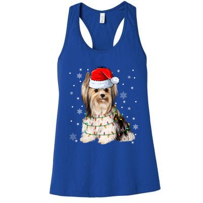 Cute Santa Claus Yorkie Dog Xmas Tree Lights Christmas Pjs Cute Gift Women's Racerback Tank