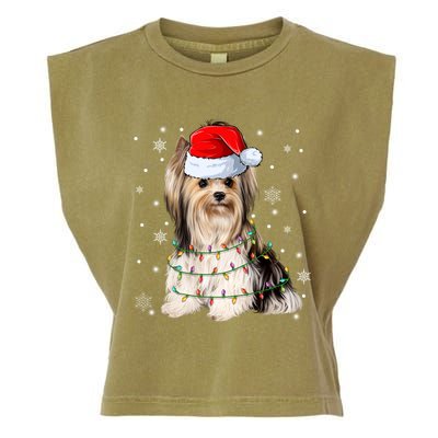 Cute Santa Claus Yorkie Dog Xmas Tree Lights Christmas Pjs Cute Gift Garment-Dyed Women's Muscle Tee