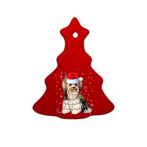 Cute Santa Claus Yorkie Dog Xmas Tree Lights Christmas Pjs Cute Gift Ceramic Tree Ornament