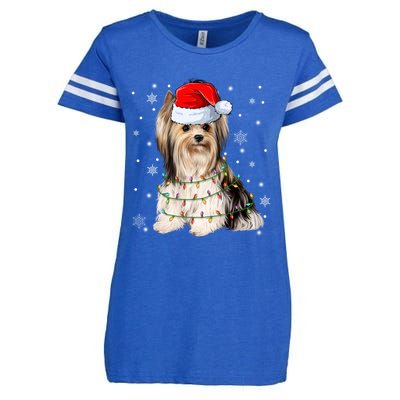 Cute Santa Claus Yorkie Dog Xmas Tree Lights Christmas Pjs Cute Gift Enza Ladies Jersey Football T-Shirt