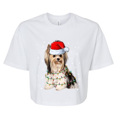 Cute Santa Claus Yorkie Dog Xmas Tree Lights Christmas Pjs Cute Gift Bella+Canvas Jersey Crop Tee