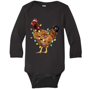 Christmas Santa Chicken Lights Funny Xmas Tree Chicken Baby Long Sleeve Bodysuit