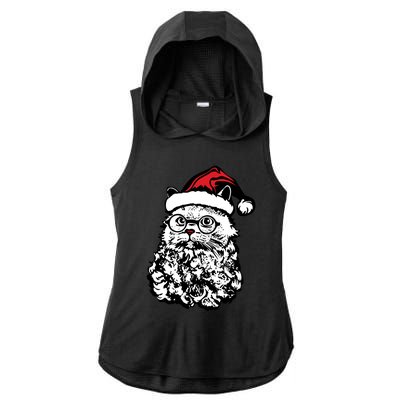 Cat Santa Claus Hat Christmas Ladies PosiCharge Tri-Blend Wicking Draft Hoodie Tank