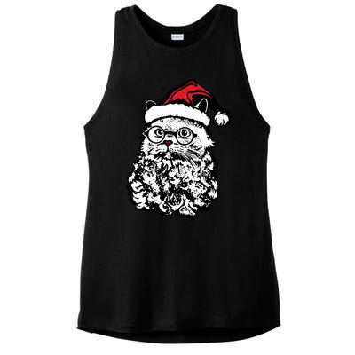 Cat Santa Claus Hat Christmas Ladies PosiCharge Tri-Blend Wicking Tank