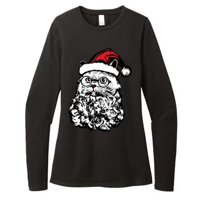 Cat Santa Claus Hat Christmas Womens CVC Long Sleeve Shirt