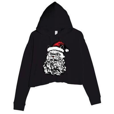 Cat Santa Claus Hat Christmas Crop Fleece Hoodie