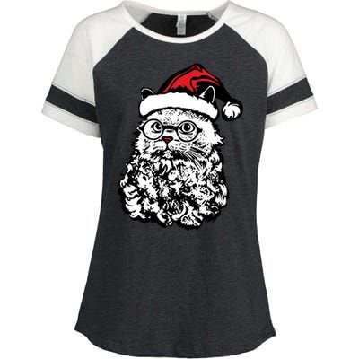 Cat Santa Claus Hat Christmas Enza Ladies Jersey Colorblock Tee