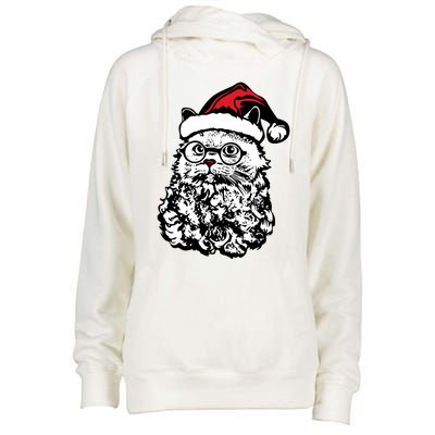 Cat Santa Claus Hat Christmas Womens Funnel Neck Pullover Hood