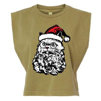 Cat Santa Claus Hat Christmas Garment-Dyed Women's Muscle Tee