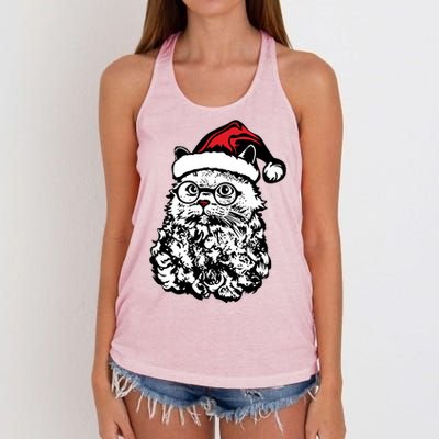 Cat Santa Claus Hat Christmas Women's Knotted Racerback Tank