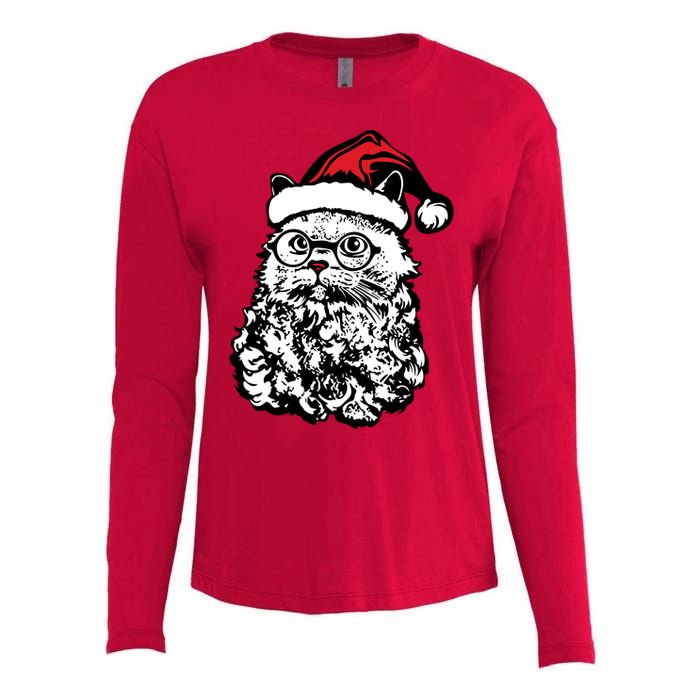 Cat Santa Claus Hat Christmas Womens Cotton Relaxed Long Sleeve T-Shirt