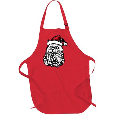 Cat Santa Claus Hat Christmas Full-Length Apron With Pockets