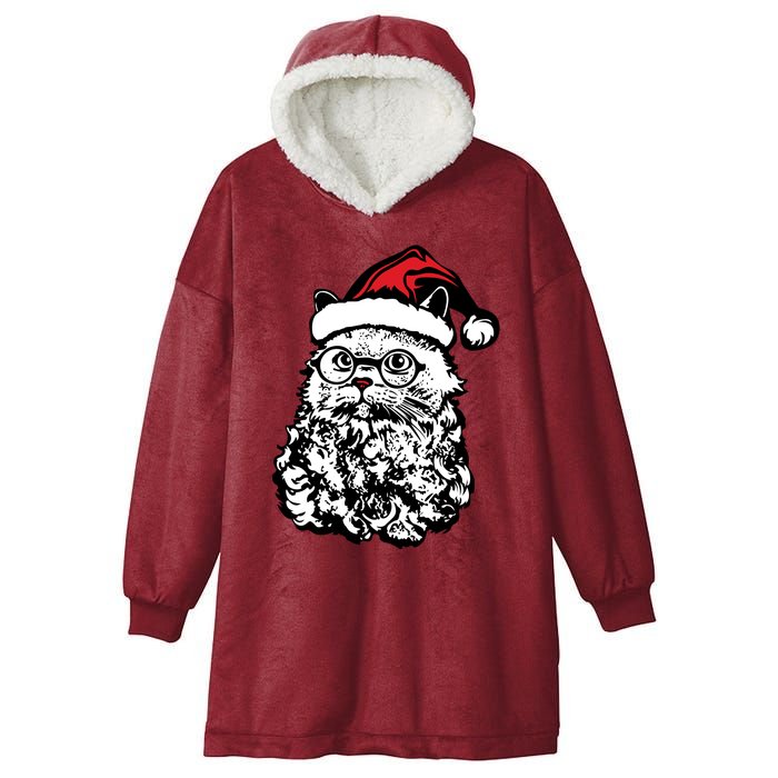 Cat Santa Claus Hat Christmas Hooded Wearable Blanket