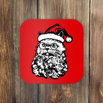 Cat Santa Claus Hat Christmas Coaster