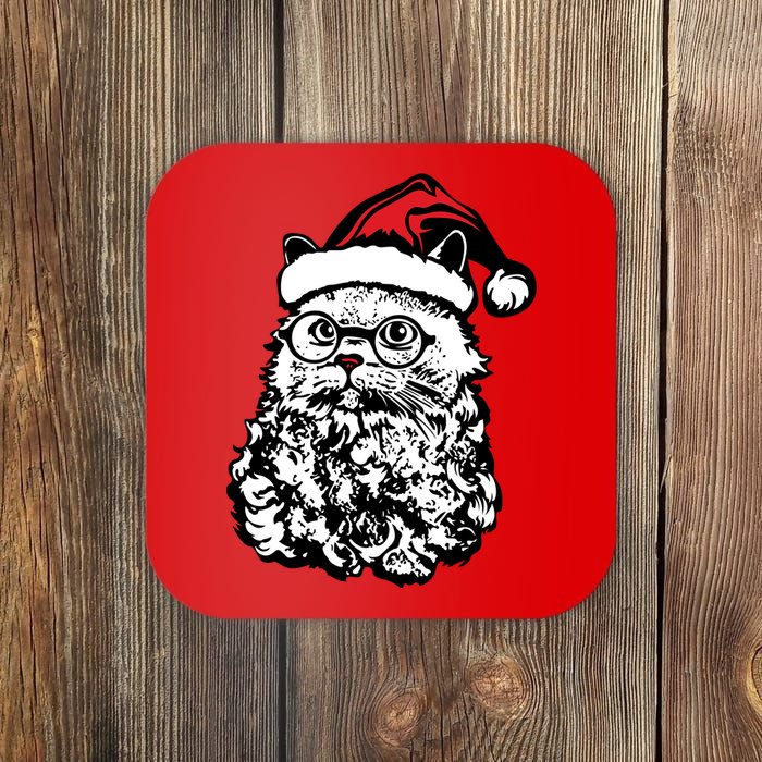 Cat Santa Claus Hat Christmas Coaster