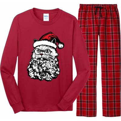 Cat Santa Claus Hat Christmas Long Sleeve Pajama Set