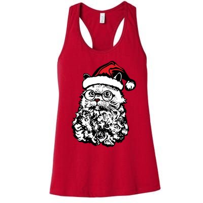 Cat Santa Claus Hat Christmas Women's Racerback Tank