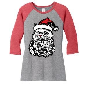 Cat Santa Claus Hat Christmas Women's Tri-Blend 3/4-Sleeve Raglan Shirt