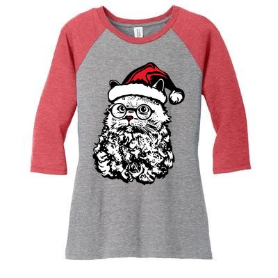 Cat Santa Claus Hat Christmas Women's Tri-Blend 3/4-Sleeve Raglan Shirt